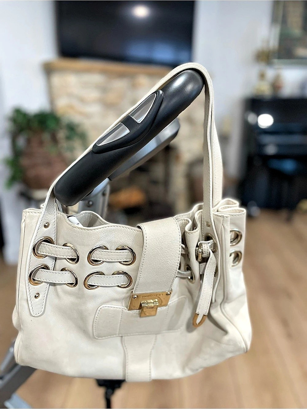 Jimmy Choo Ramona Shoulder Satchel Handbag Purse Bag Cream